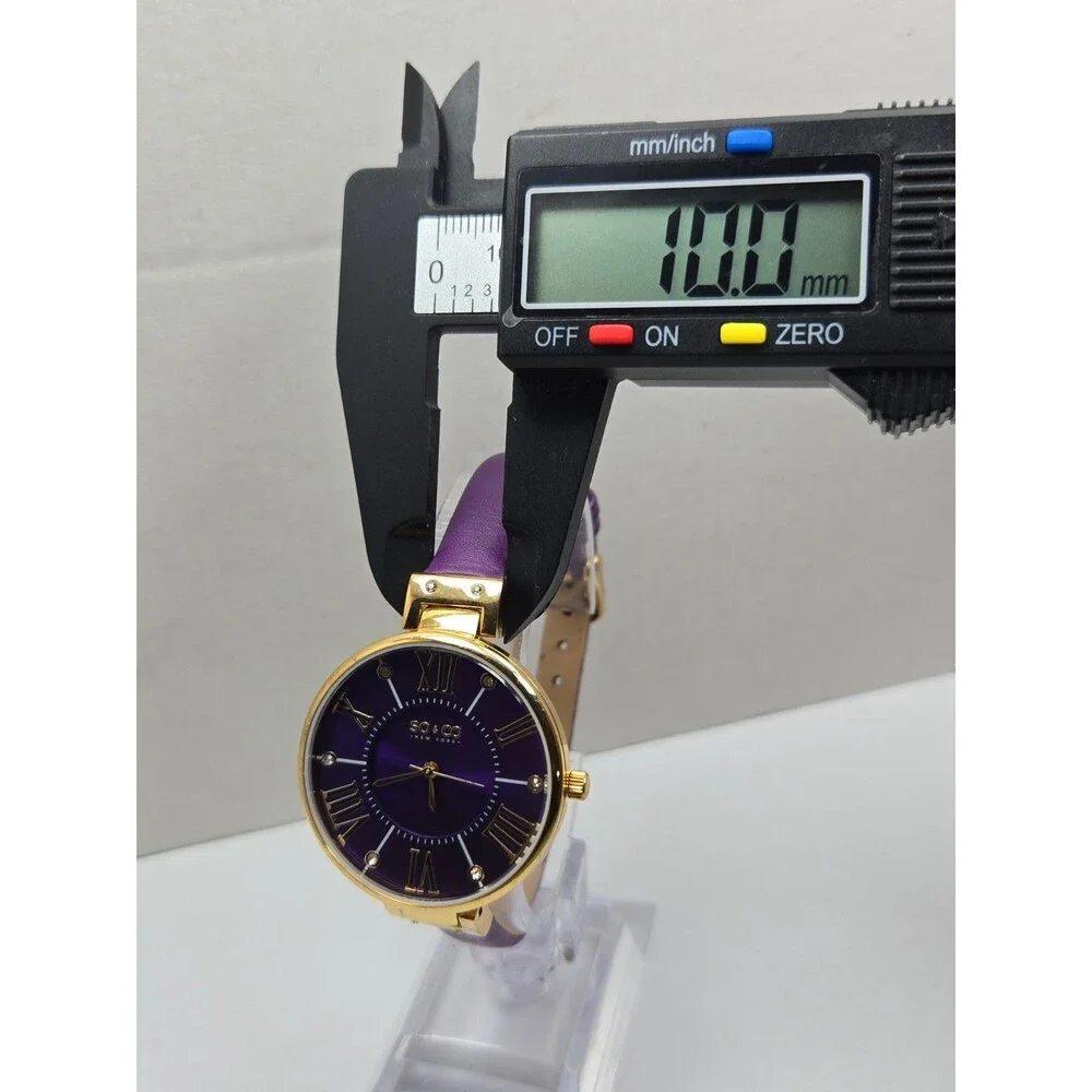 SO & CO New York Womens Studio 34mm Purple Gold Tone Leather Watch New Battery